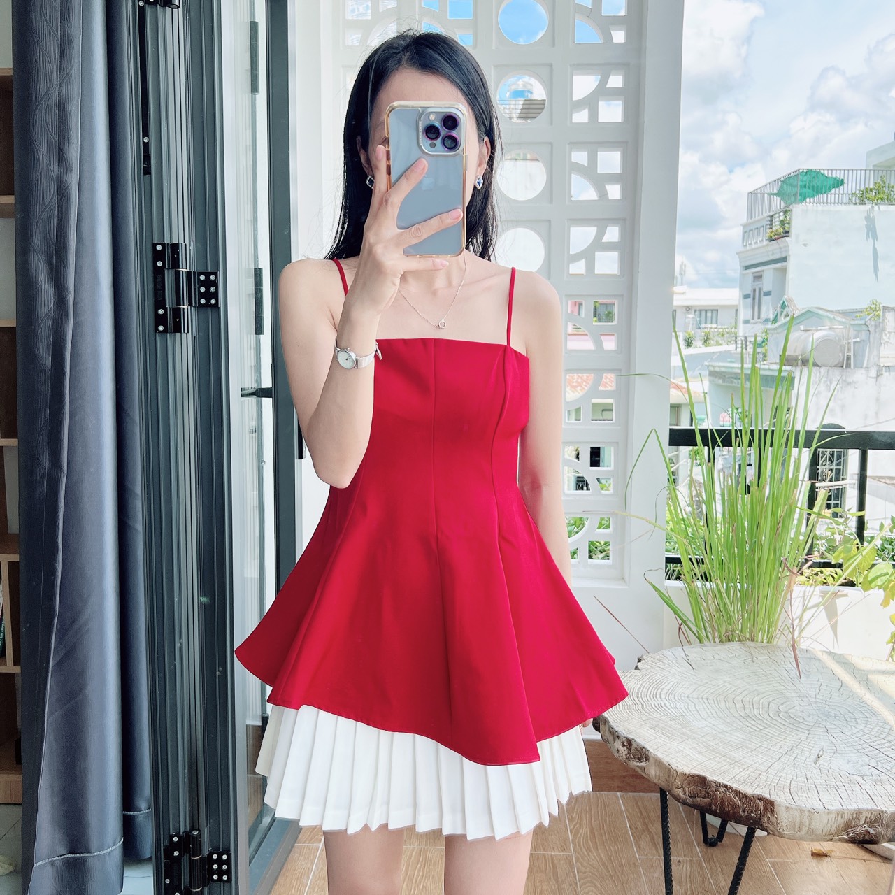 Áo hai dây peplum xòe tà lệch xéo có 4 màu siêu sang có size