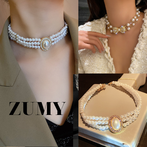 Vòng Cổ ngọc trai nhân tạo Dây Chuyền Chocker 02 Tầng Layer Vòng Cổ đính đá Thời Trang cao cấp