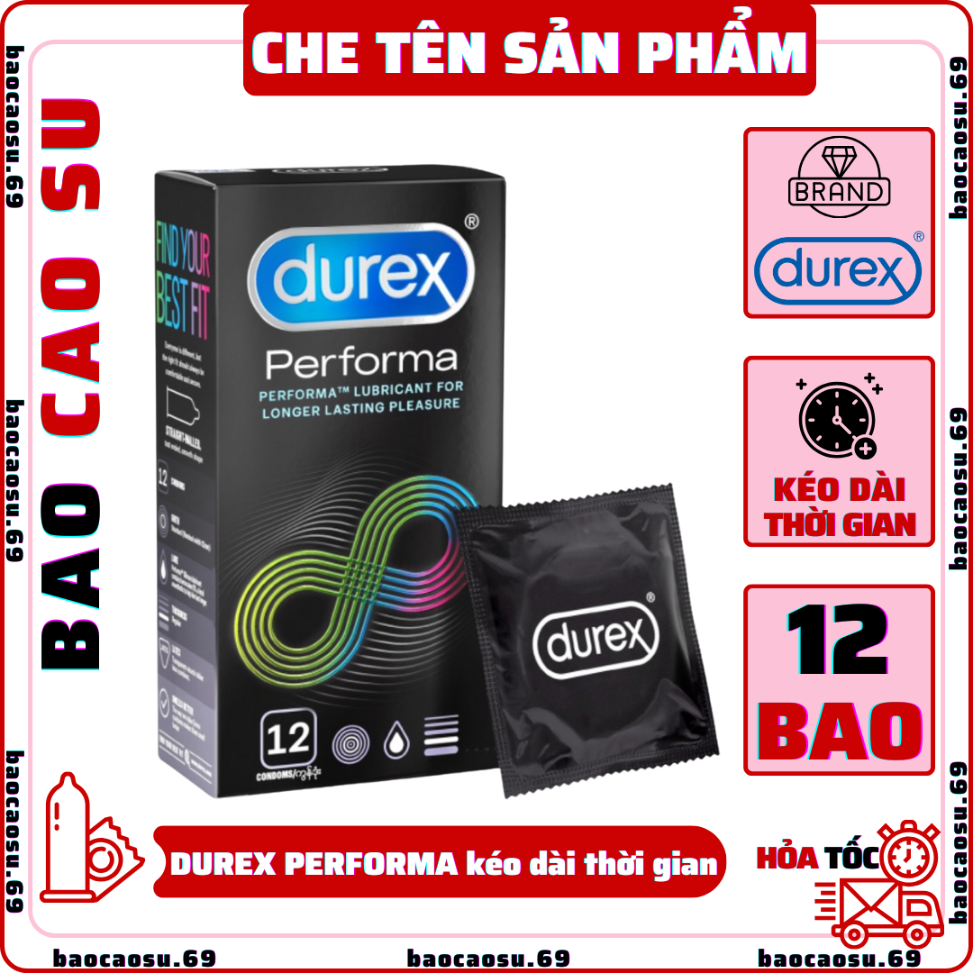  Bao Cao Su Durex Performa KÉO DÀI THỜI GIAN CUỘC YÊU hộp 12 bao 