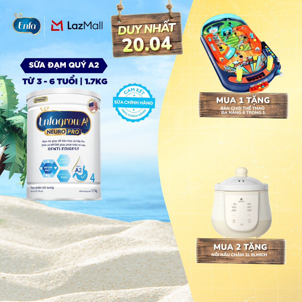 [DUY NHẤT 15-17/04 - MUA LÀ CÓ QUÀ] Sữa bột Enfagrow A2 Neuropro 4 1.7kg giúp dễ tiêu hóa, hấp thu dành cho trẻ 3-6 tuổi