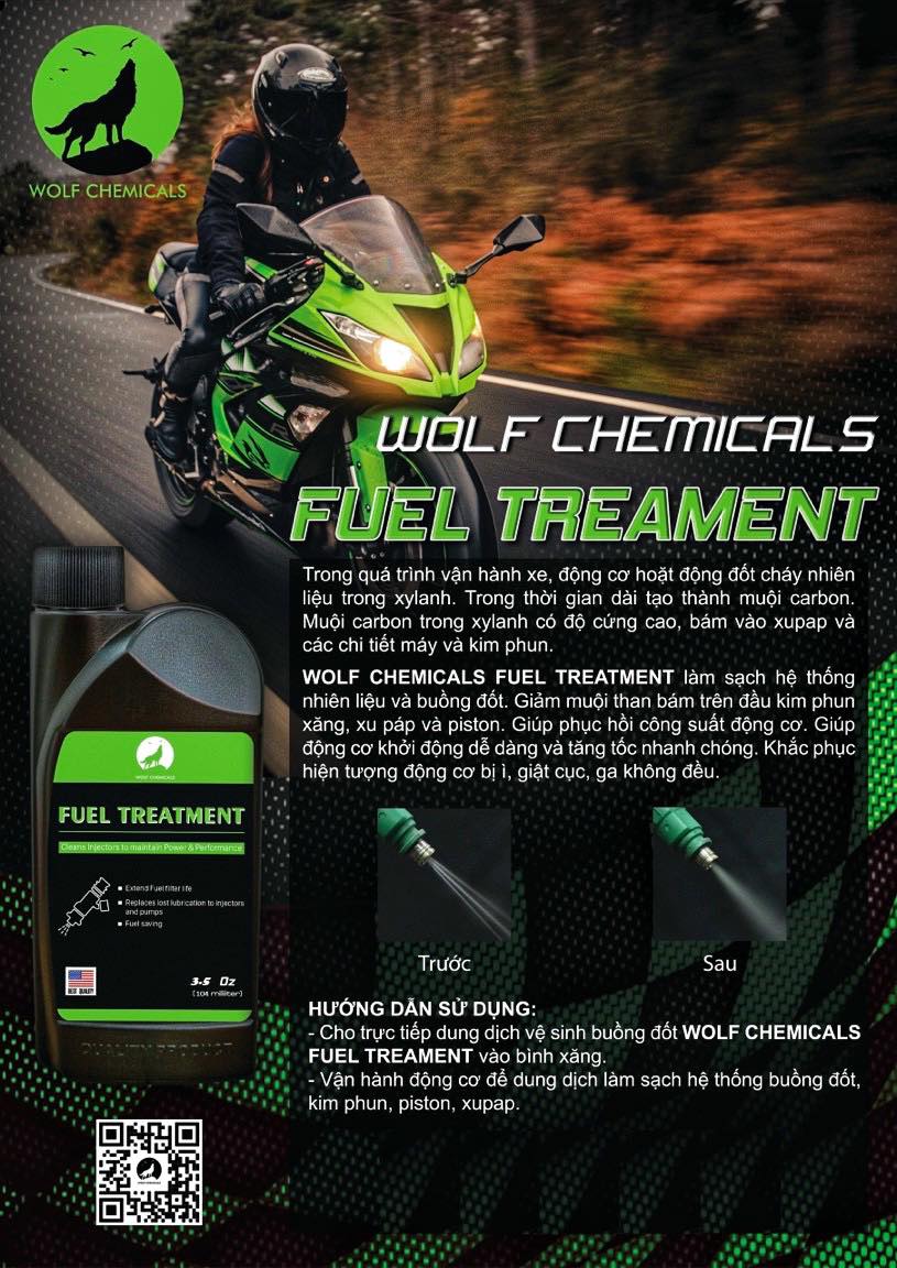 Chai Vệ Sinh Buồng Đốt Có KHỬ NƯỚC Trong Xăng Made In USA - Wolf Chemicals Fuel Treatment 104ml