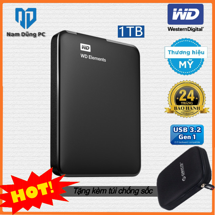 [HCM]Ổ Cứng Di Động 1TB -2TB - 500GB WD Elements (đen) + Bao vải WD