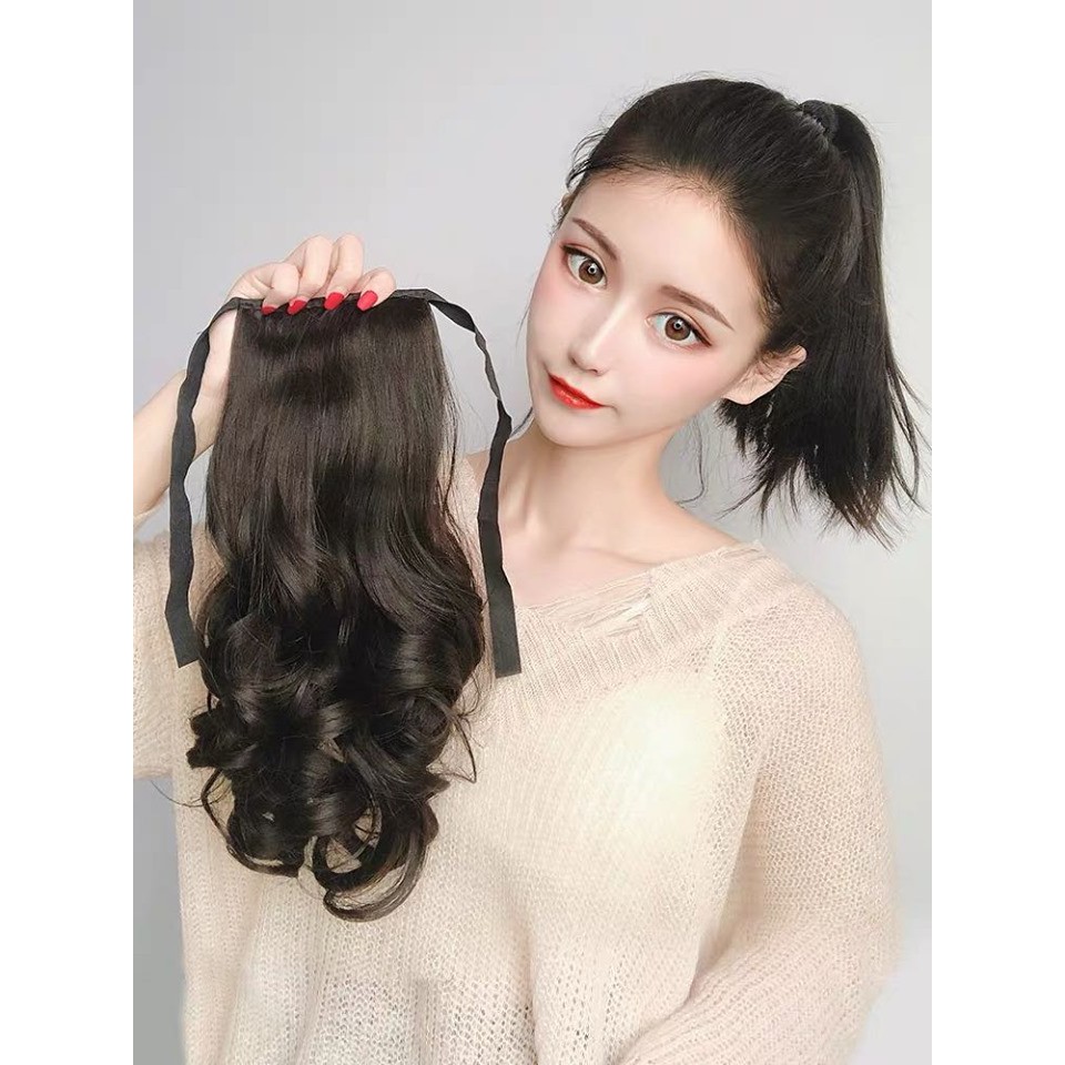 Tóc giả nữ buộc cột xoăn cao cấp ngắn 25cm kiểu dáng trẻ trung