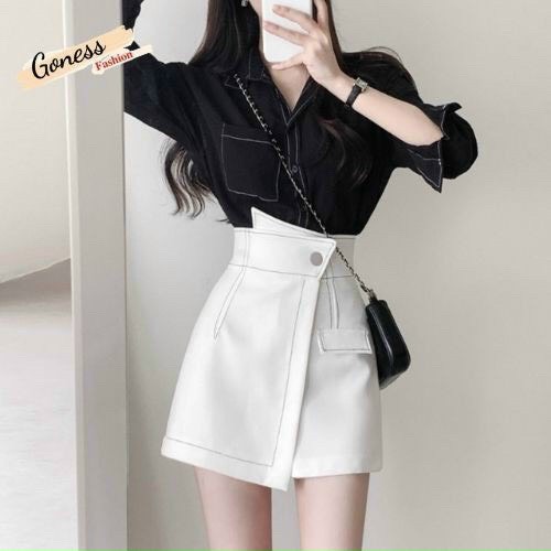 Chân váy kaki hàn quốc đắp chéo đính 1 nút chất vải dày dặn như hình - hv