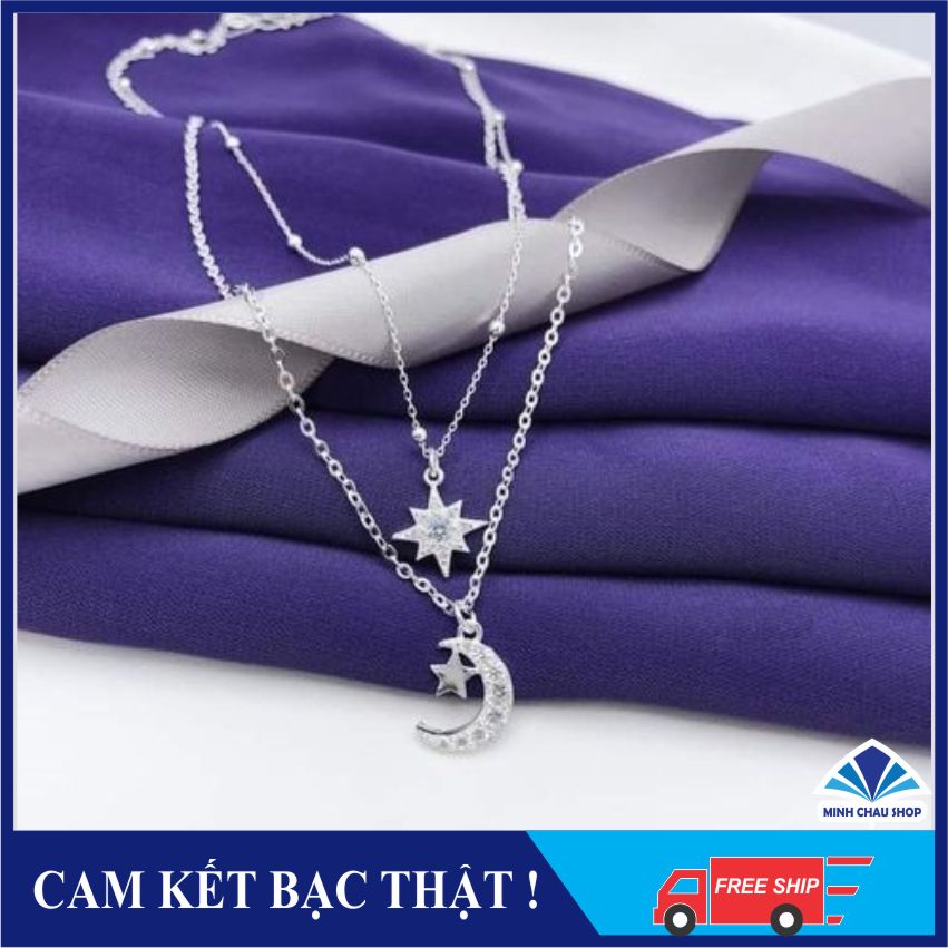 Dây chuyền bạc kép đôi mặt trăng sao