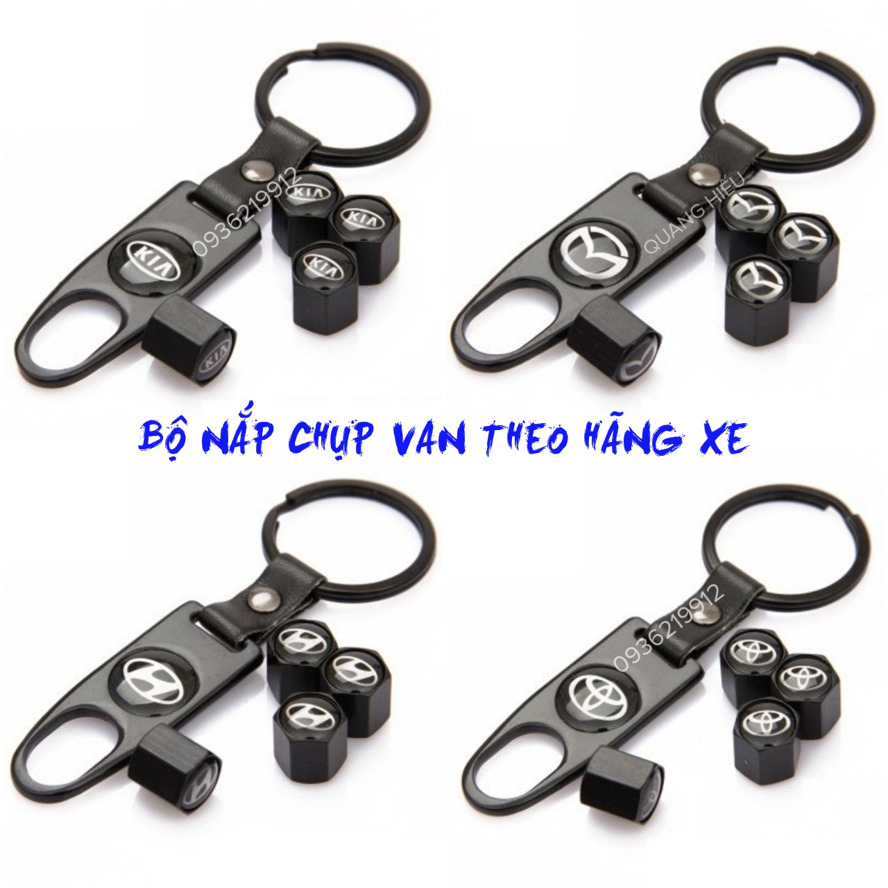 Bộ 4 nắp chụp trang trí bảo vệ đầu van ô tô có logo hãng xe
