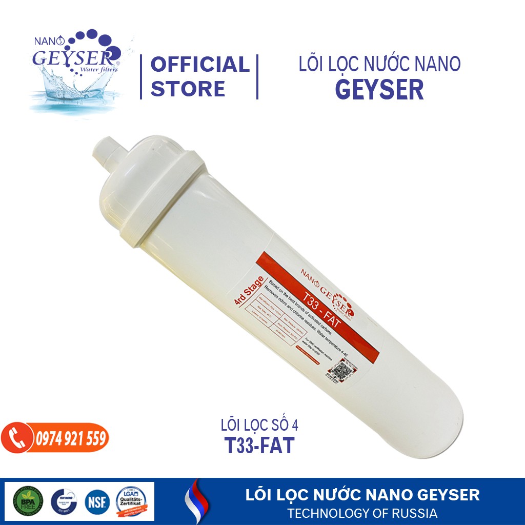 [Chính hãng-Thương hiệu Nga-Cao cấp-Lỗi đổi mới]  lõi lọc nước T33 FAT-lõi lọc số 4-dòng máy lọc nước Nano Geyser Ecotar TK-Eco 8 công nghệ Nga