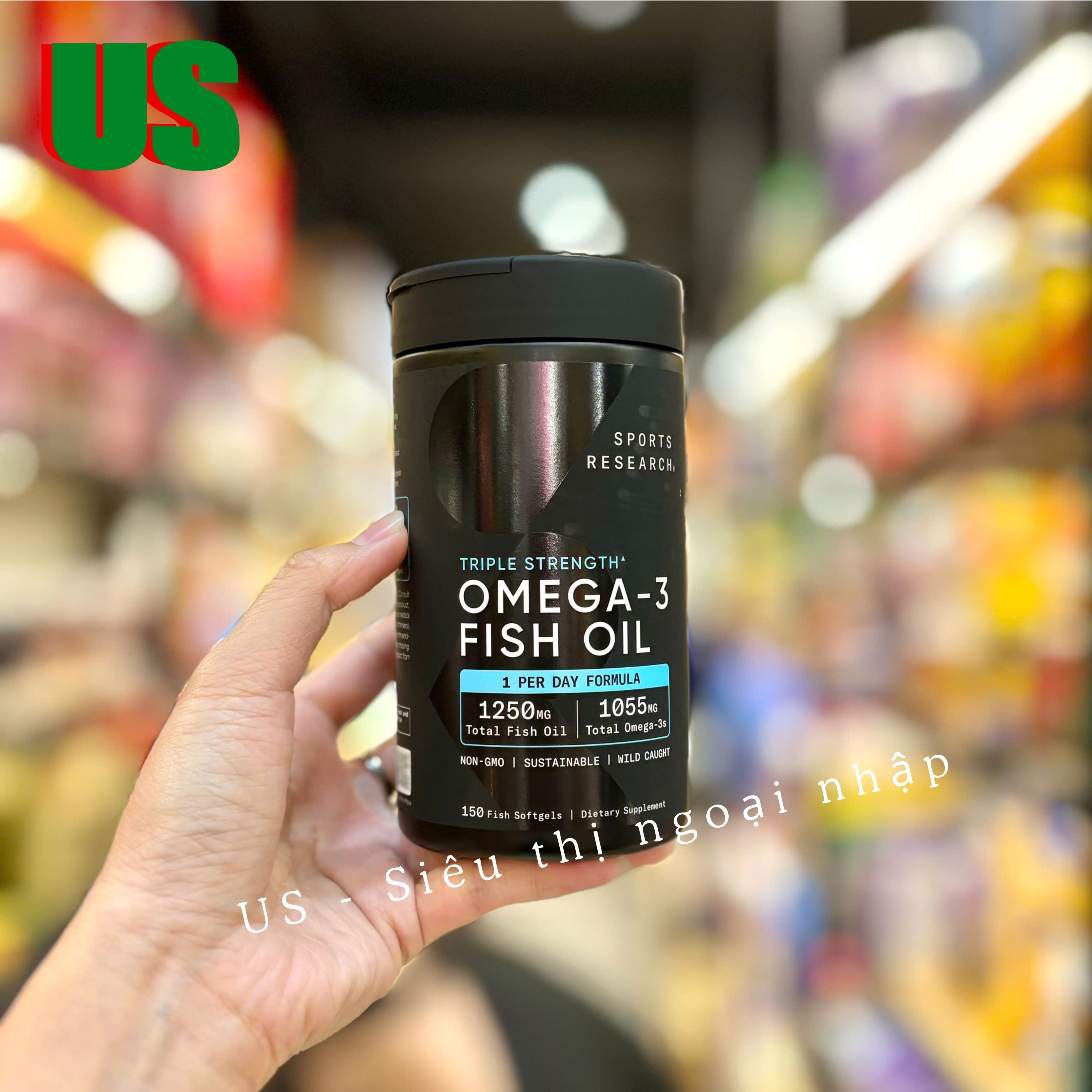 Dầu Cá Sports Research Triple Strength Omega 3 Fish Oil 150 Viên (Hủ)