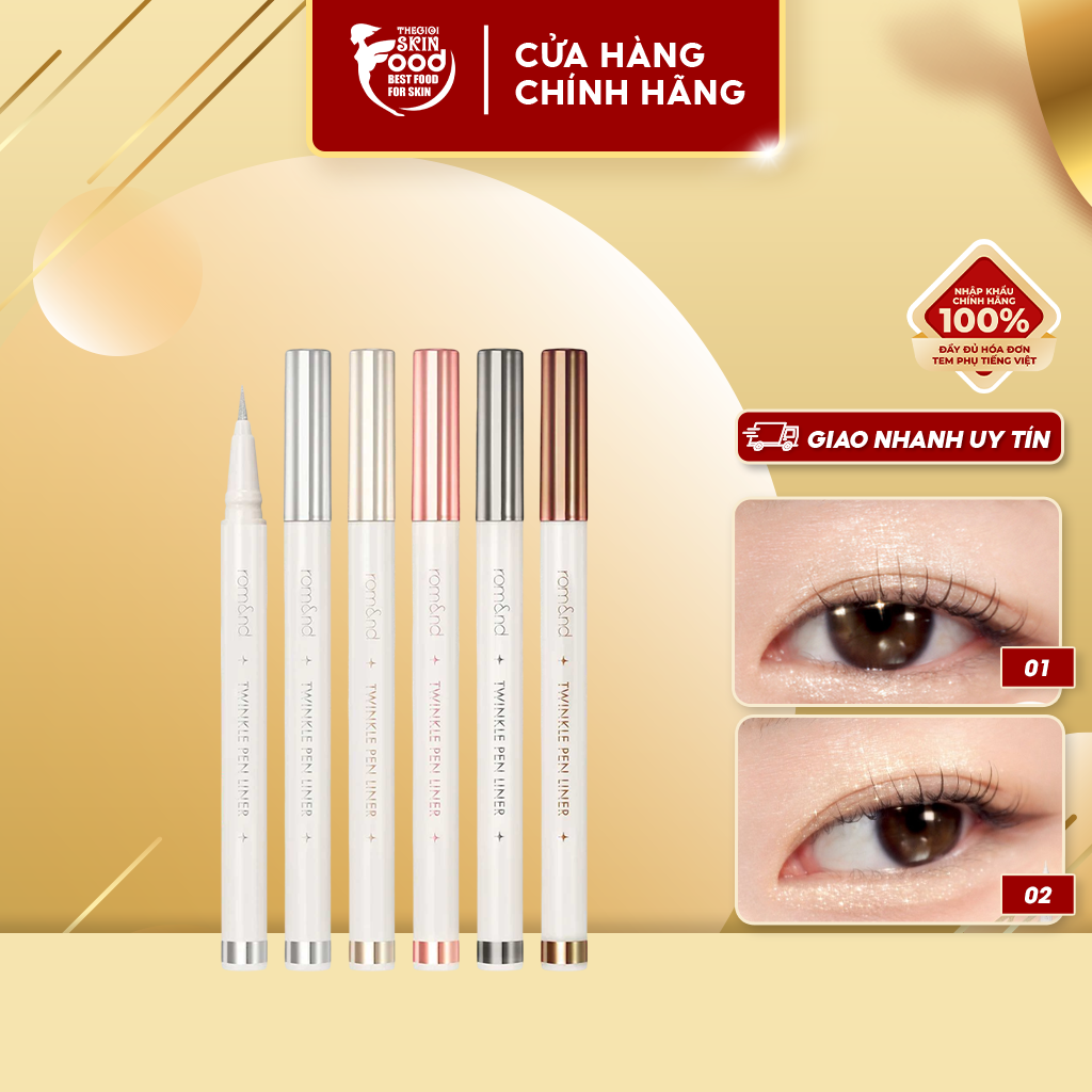 Gel Nhũ Mắt Kẻ Bọng Mắt Ánh Nhũ Lấp Lánh Lâu Trôi Chống Thấm Nước Romand Twinkle Pen Liner 0.5g