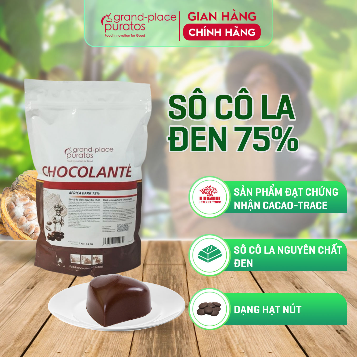 Socola nguyên chất đen 75% puratos grand-place vn-1kg