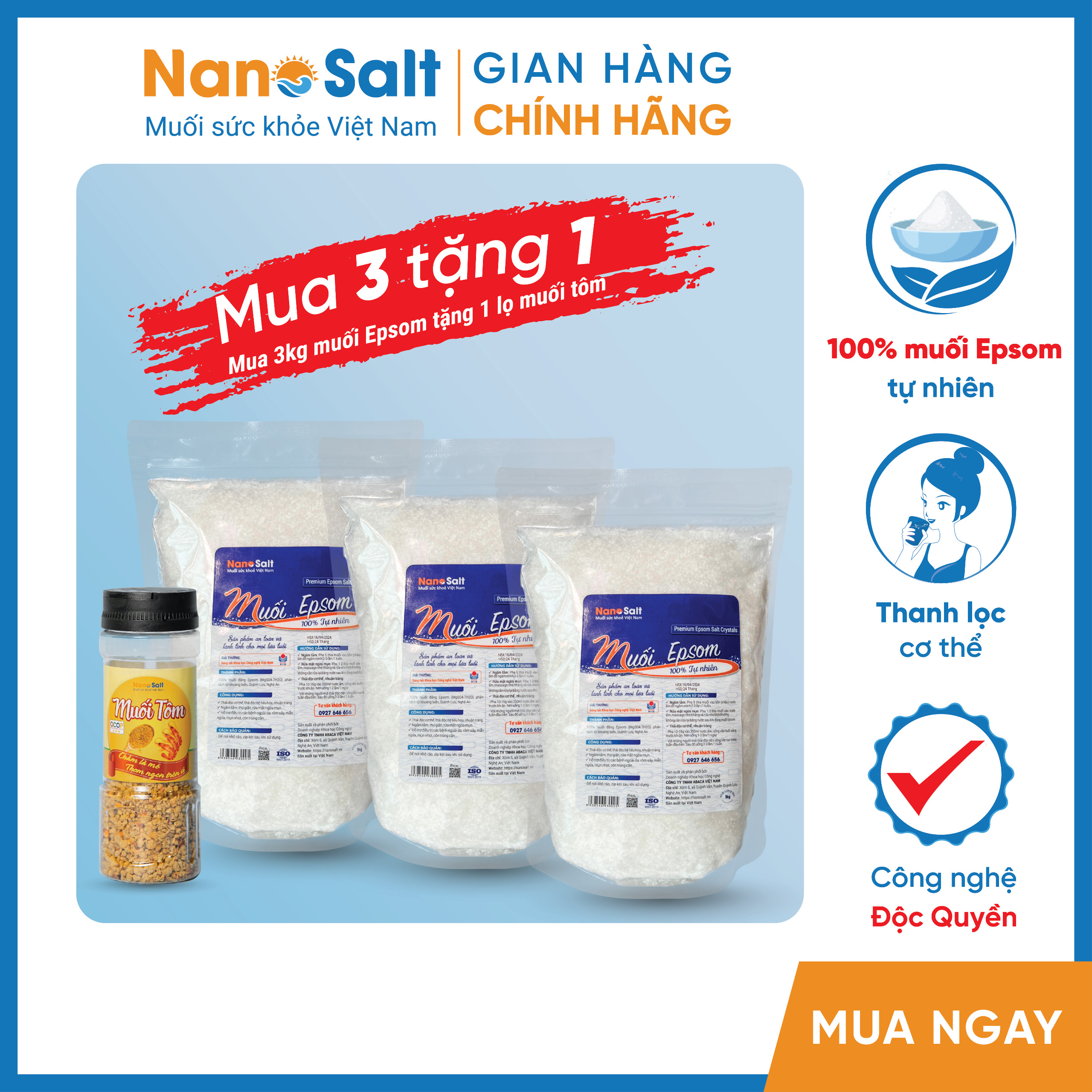 Muối Epsom tinh khiết, Epsom thải độc - Túi1kg