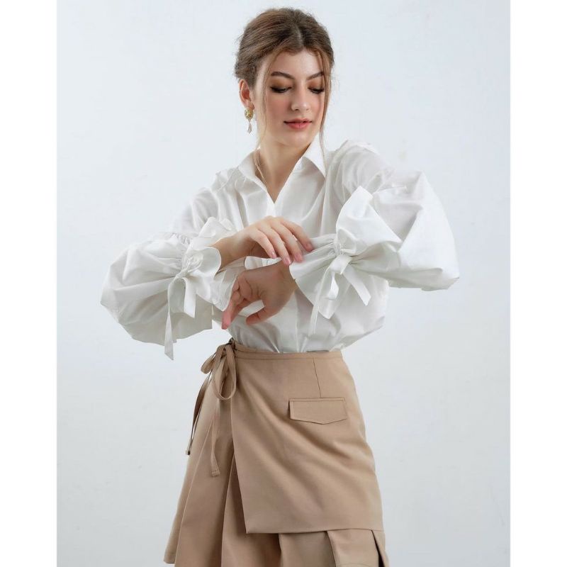 Áo sơ mi tay phồng - tay thắt nơ công sở sang chảnh