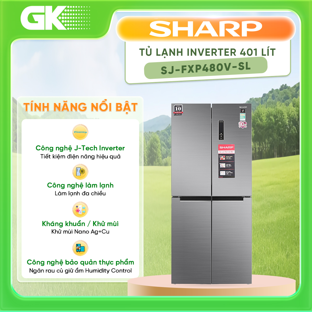 Tủ lạnh sharp inverter 401 lít sj-fxp480v-sl - giao toàn quốc