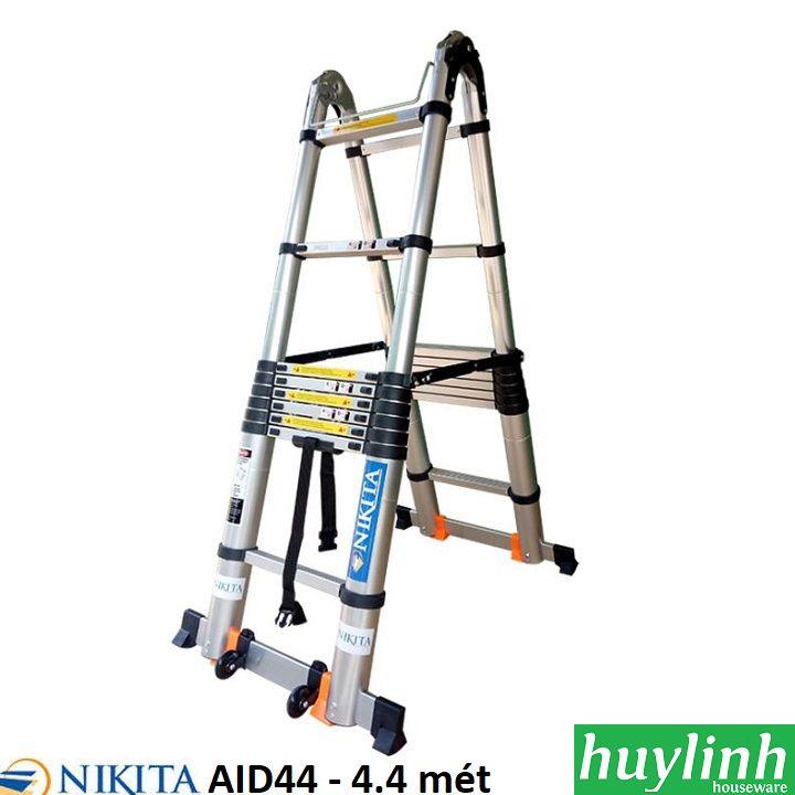 Thang nhôm rút đôi chữ a nikita aid44 - 4.4 mét - có bánh xe