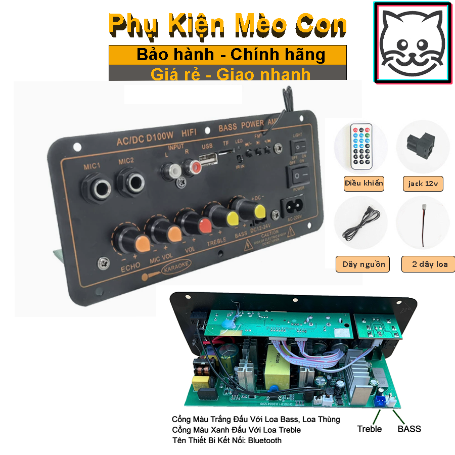 Mạch loa kéo 100w chế loa bluetooth hát karaoke tích hợp đa chức năng, đánh loa bass 20 - 30 - 40