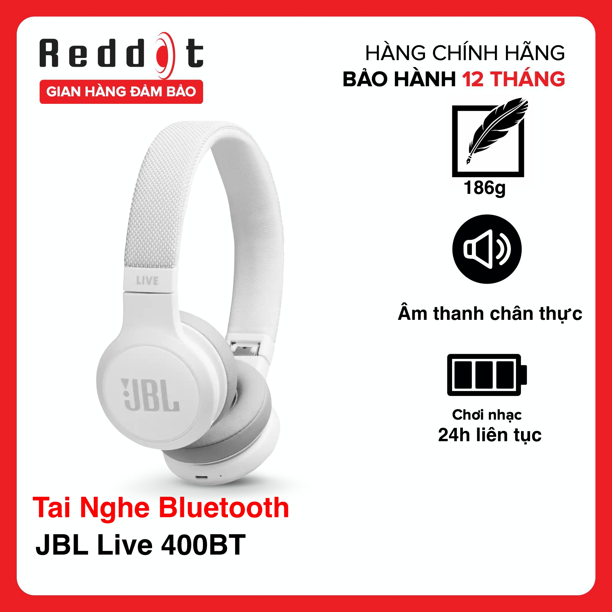 Tai nghe bluetooth chụp tai on-ear jbl live 400bt - hàng chính hãng - reddot mall