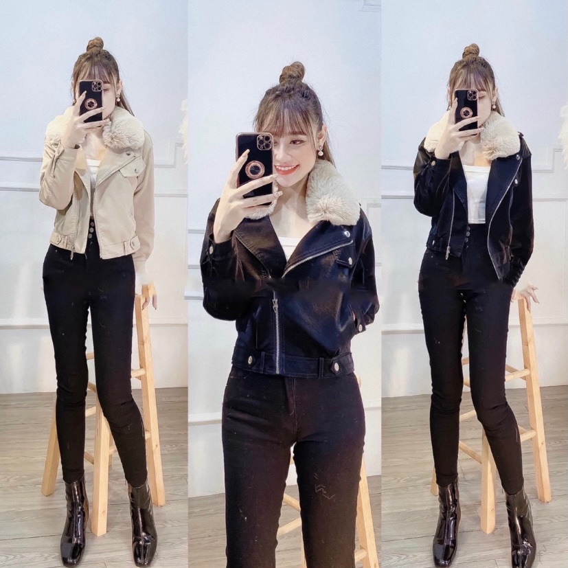 Áo da nhung tuyết trong lót lông toàn thân