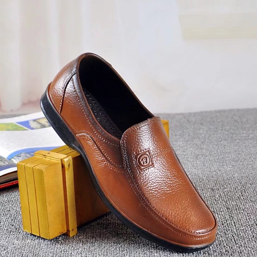 Giày lười nam đi mưa màu nâu size 39-44, giày nhựa giả da siêu bền size 39-44