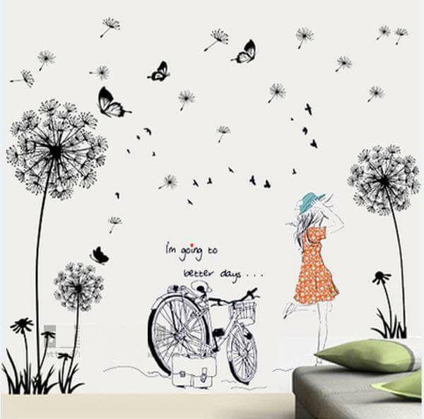Decal dán tường Cô gái và hoa bồ công anh- M35-vivadecal