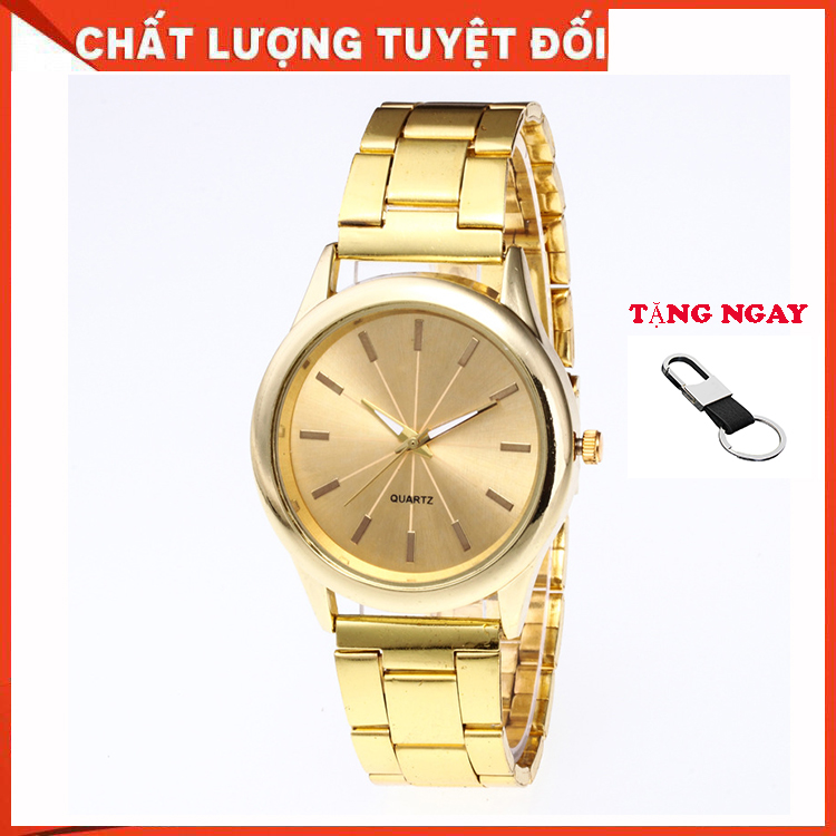 Đồng hồ nam Quatar chống nước dây bạc Tặng Móc đeo khóa