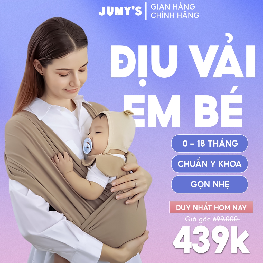 [HCM]Địu em bé sơ sinh Jumys địu vải sơ sinh cao cấp hỗ trợ ngủ easy tư thế ngồi chữ M tốt cho hệ xương của trẻ gọn nhẹ thoáng khí - Màu Nâu