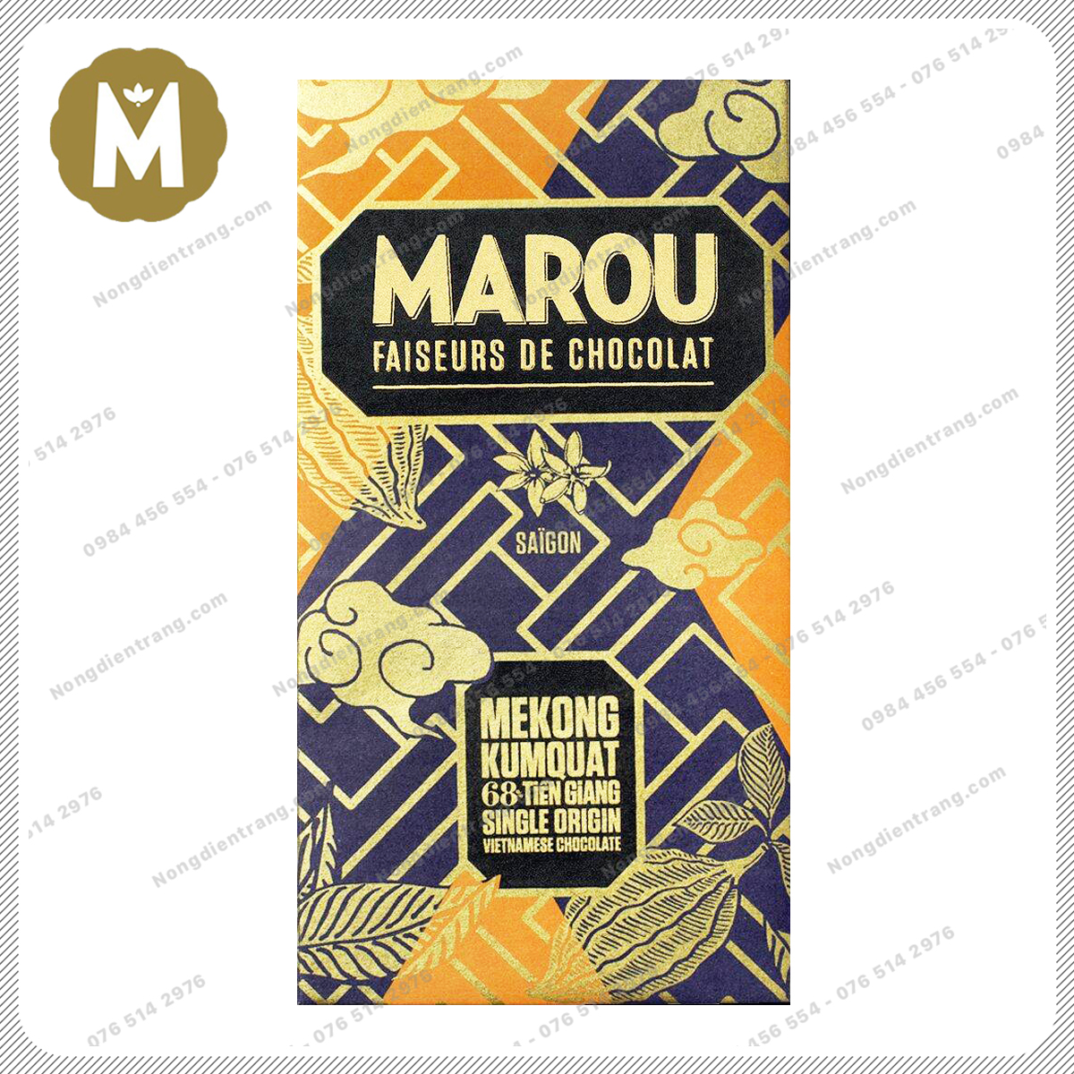 Marou Chocolate MeKong Kumquat Tien Giang 68% Socola Đen - Thanh 80g - Socola Marou MeKong Kumquat 68% Tiền Giang Vị thơm ngon độc đáo hấp dẫn
