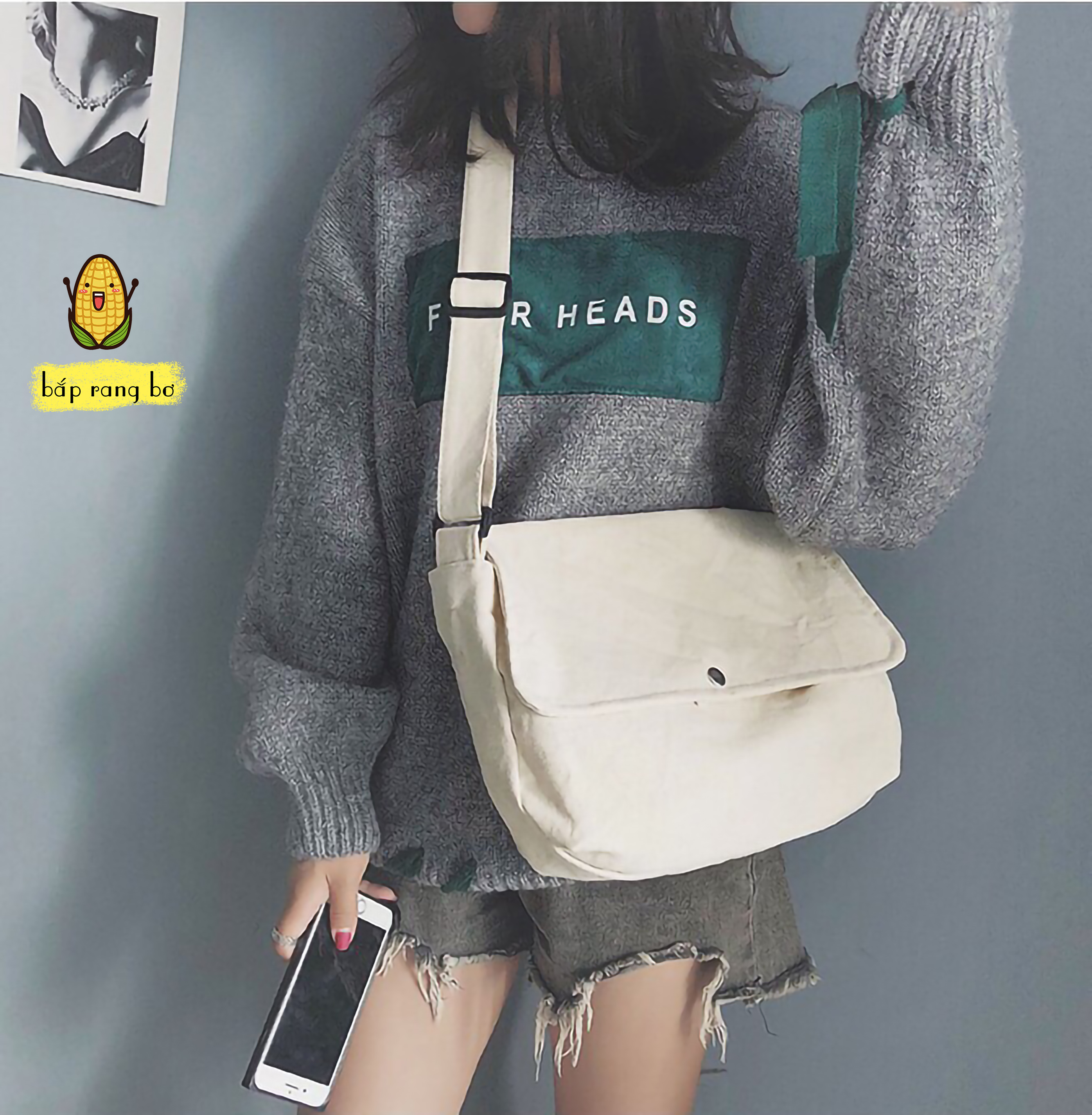 TÚI TOTE TRƠN ĐEO CHÉO NÚT UNISEX NAM NỮ - VẢI DỆT CANVAS - PHONG CÁCH ULZZANG DC01