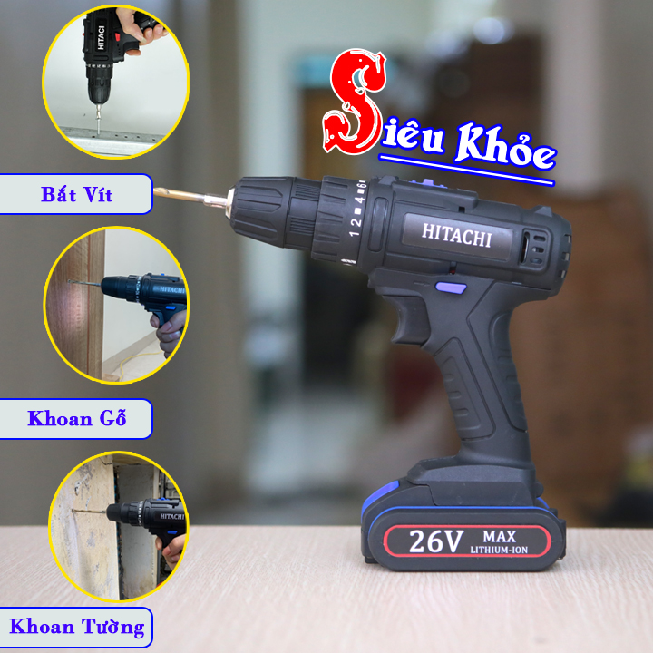 Khoan Pin Hitachi 26V - Khoan Tường Khoan Lỗ Siết Bu Lông