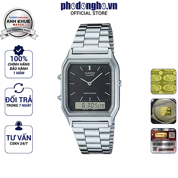 Đồng hồ unisex dây kim loại casio anh khuê aq-230a-1dmq