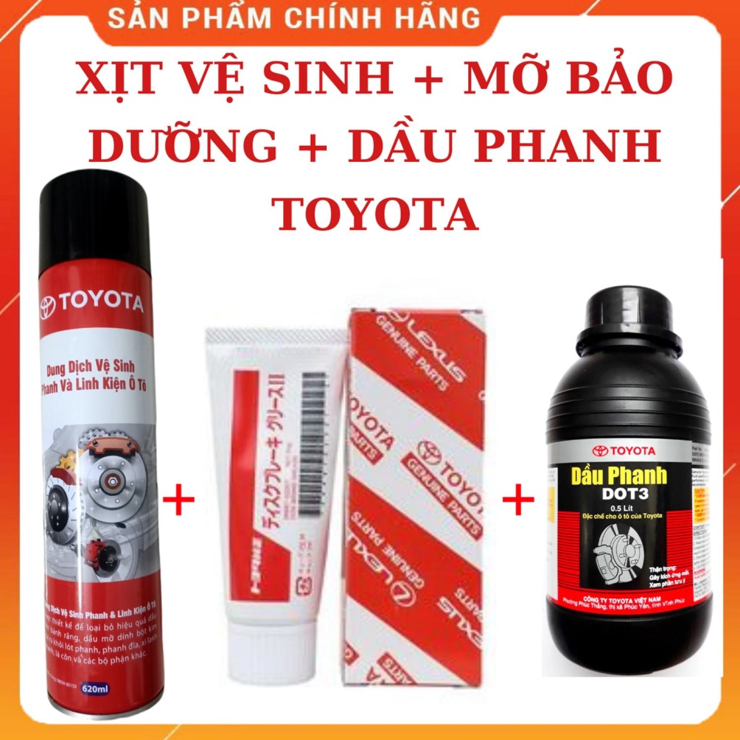 Bộ combo 3 sản phẩm bảo dưỡng làm sạch hệ thống phanh toyota