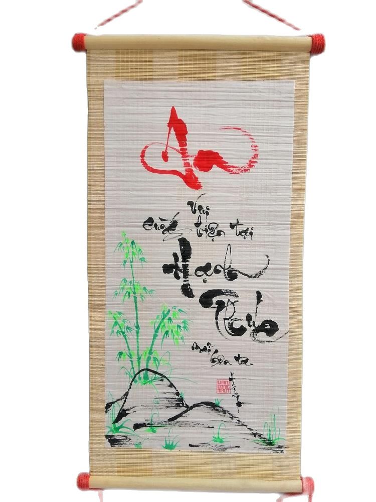 Tranh mành tre thư pháp chữ AN. Quà tặng ông bà cha mẹ đối tác.Quà 8/3. Quà biếu tết.