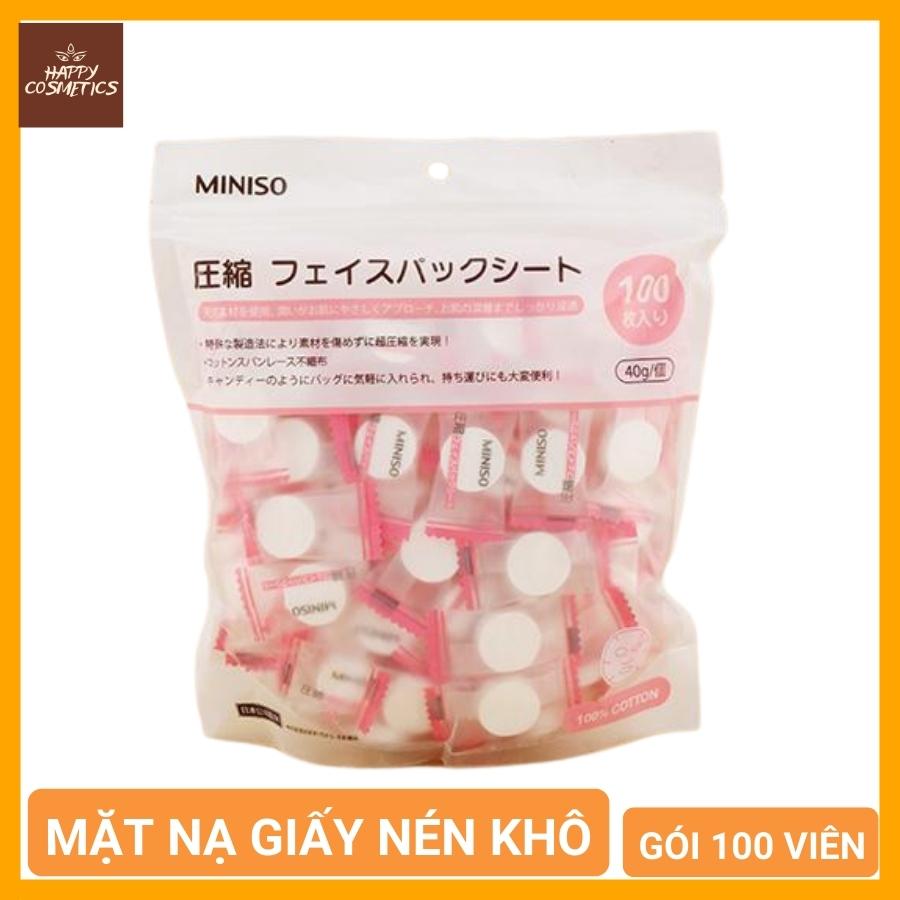 Mặt nạ giấy nén khô Miniso nhật bản gói 100 miếng, mặt nạ mask viên giấy lụa để đắp mặt dưỡng da mụn khô dùng để cấp ẩm thải độc da giá sỉ rẻ - HAPPY COSMETICS