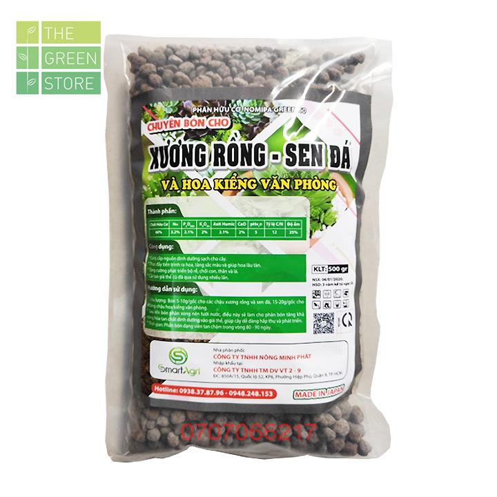 Phân bón sen đá, xương rồng NOMIPA GREEN 60 (500g) hữu cơ tan chậm, nhập khẩu Nhật