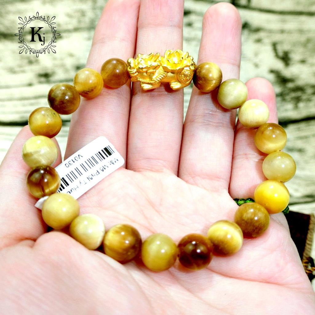 Vòng Tay Đá Mắt Hổ Ánh Trăng Tỳ Hưu Bạc Mạ Vàng 24K - Chiêu Tài Tứ Phương - Gia Tăng Vượng Khí -  Hợp Mệnh Thổ , Kim