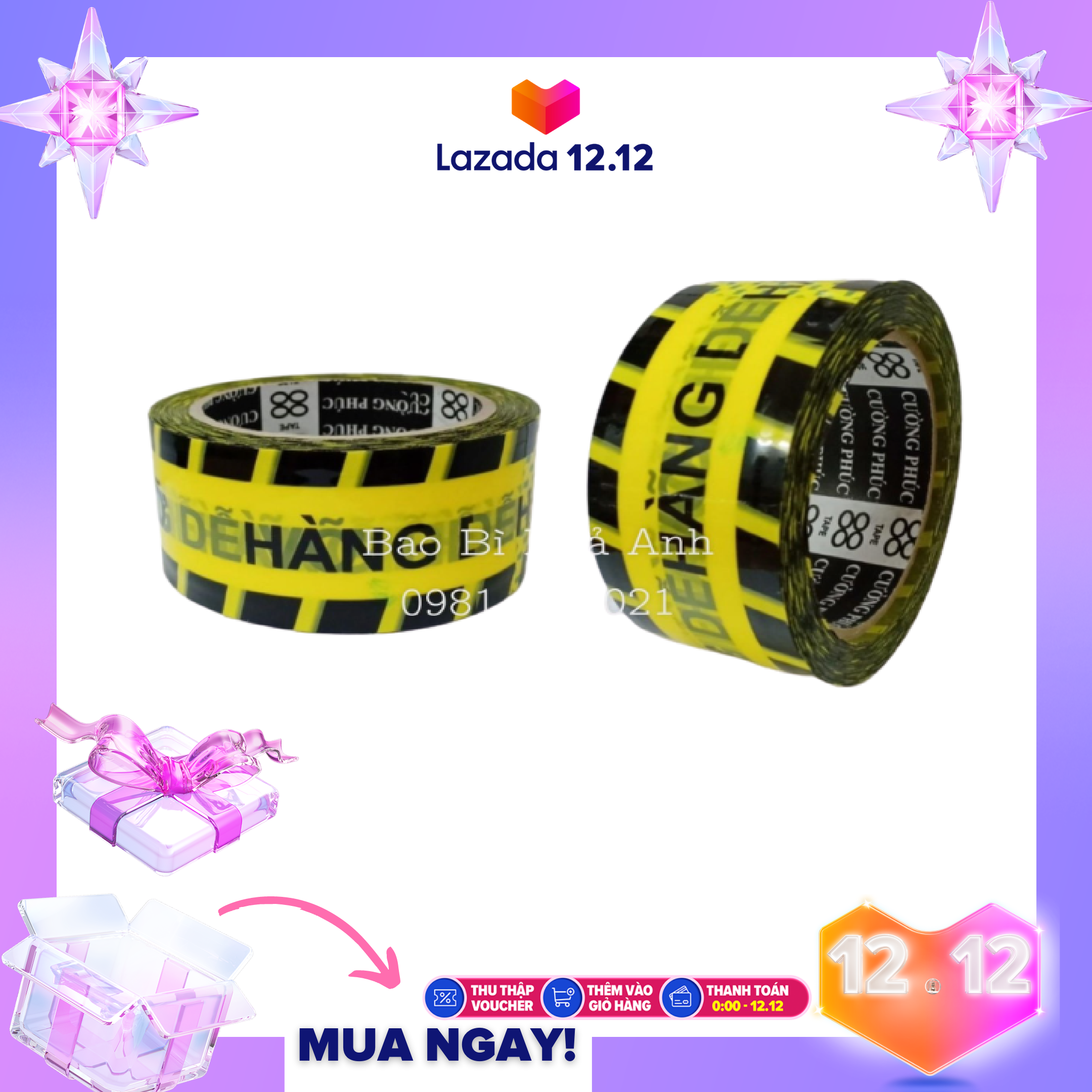 Băng Keo hàng dễ vỡ Niêm Phong " Hàng Dễ Vỡ" đóng gói hàng   / 6 cuộn,