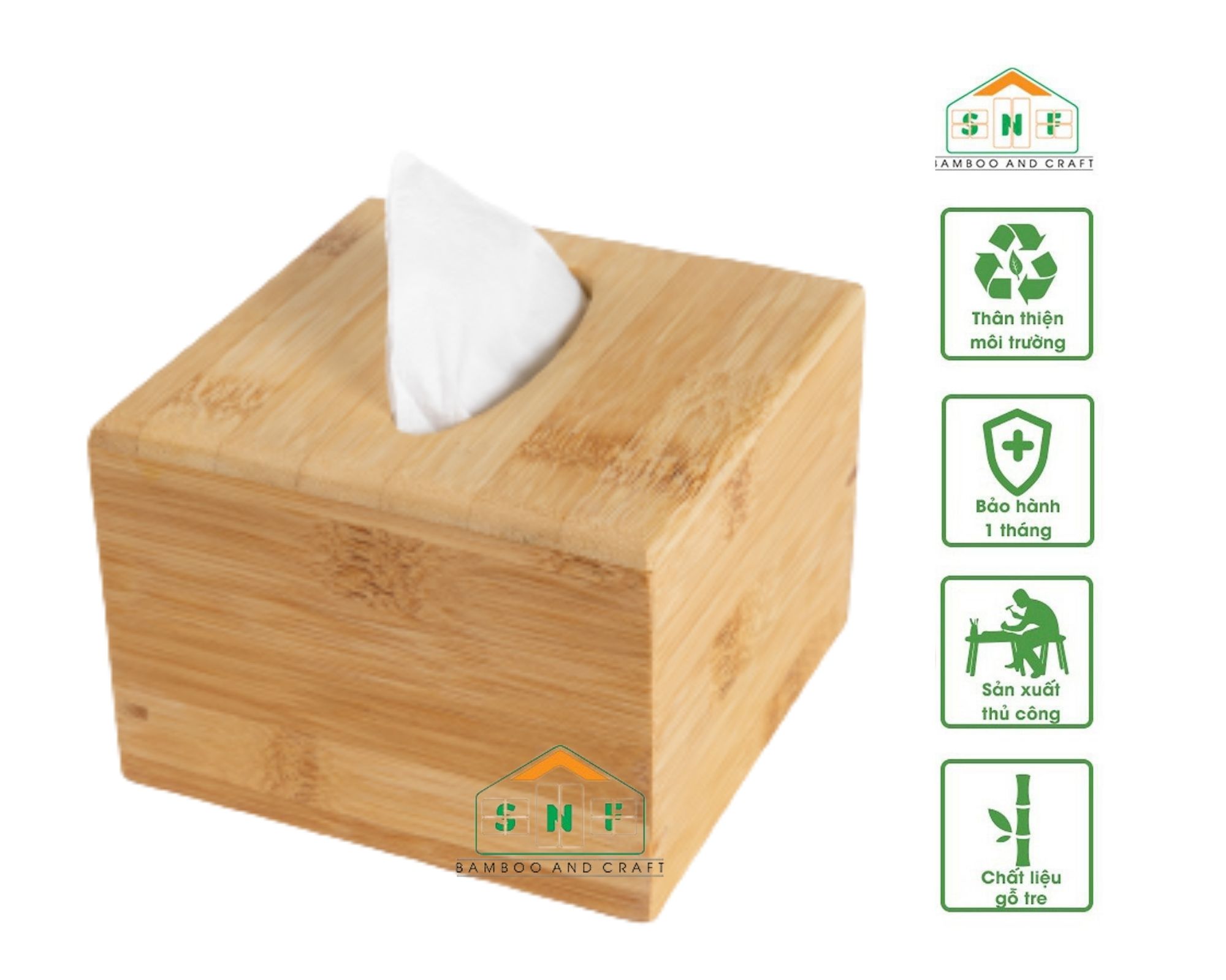 Hộp đựng khăn giấy ăn vuông thân thiện môi trường - bền đẹp - snf bamboo and craft