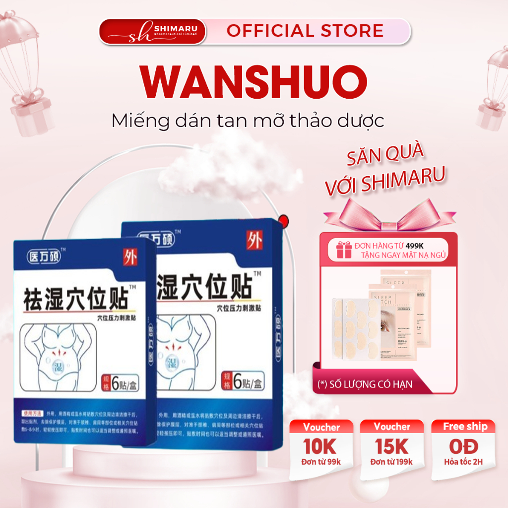 Hộp 6 Miếng Dán Tan Mỡ Bụng Đông Y WANSHUO – Dán Tan Mỡ WANSHUO Giảm Mỡ Bụng, Cánh Tay, Bắp Chân Cấp Tốc