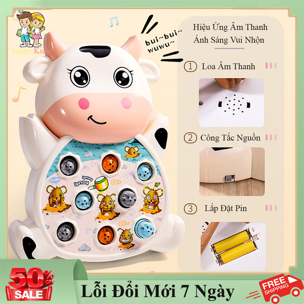 Đồ chơi trẻ em đập chuột, bộ đồ chơi đập chuột bò sữa vui nhộn rèn luyện phản xạ nhanh tay nhanh mắt cho bé.