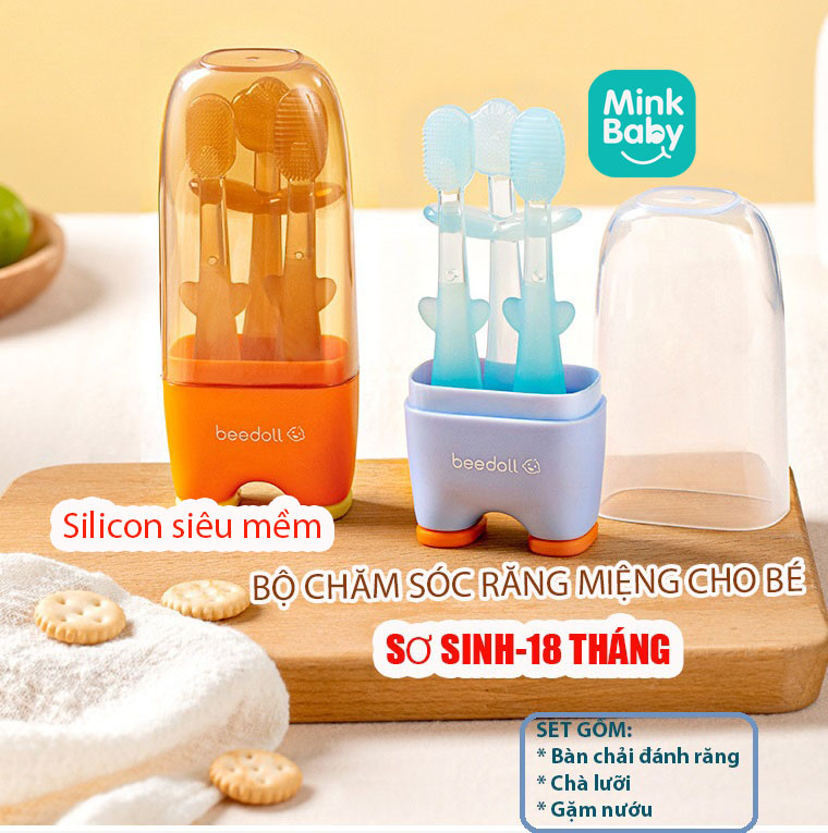 Bộ chăm sóc răng miệng beedoll silicon siêu mềm cho bé sơ sinh - 18 tháng