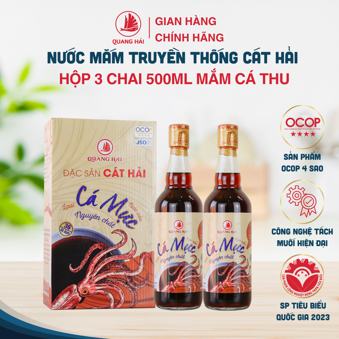 Nước mắm mực cát hải - quang hải 36 độ đạm chai 500ml