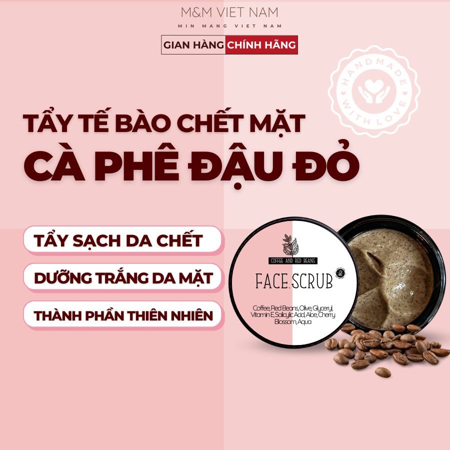 Tẩy da chết mặt cà phê đắk lắk và bột đậu đỏ cho làn da mềm mại & rạng rỡ