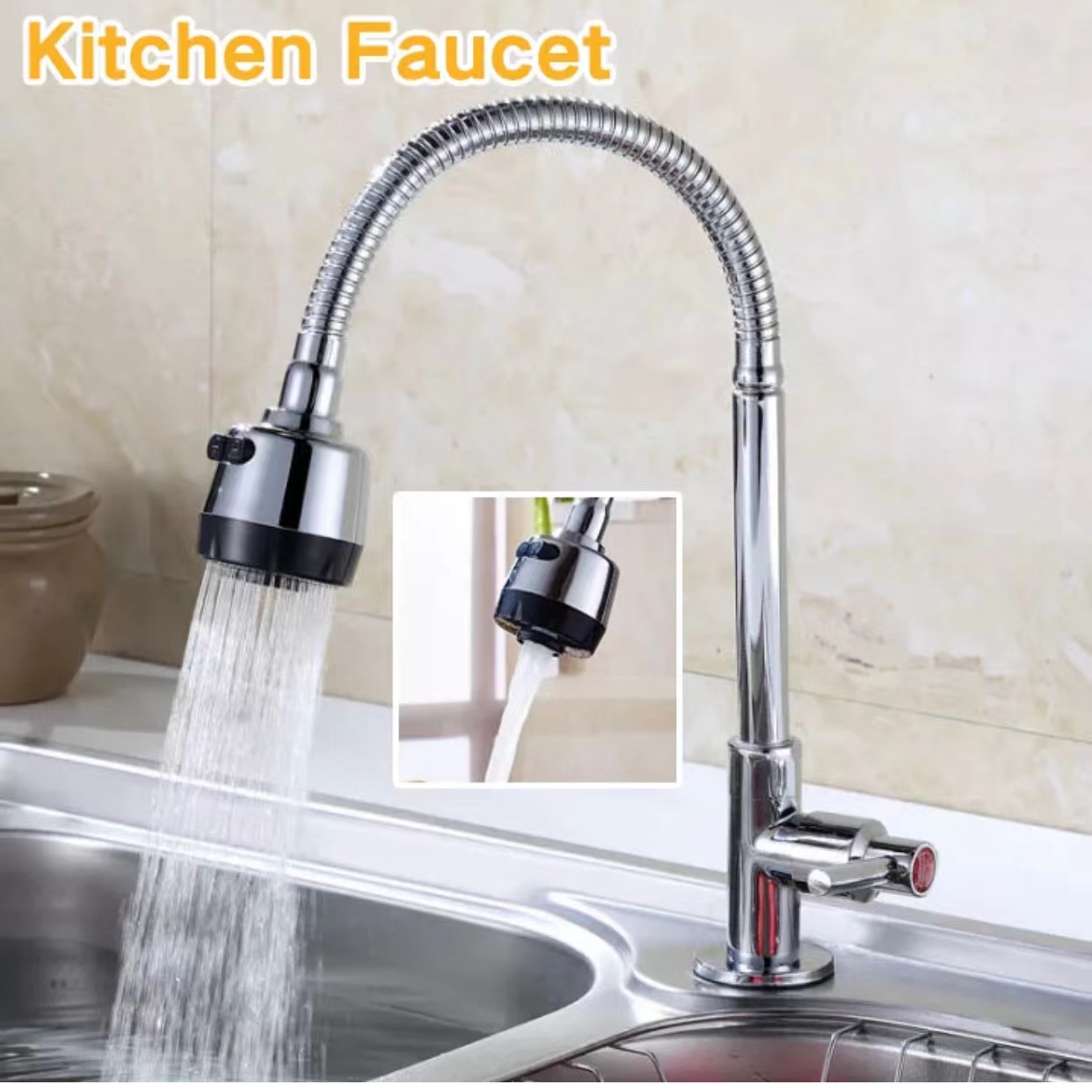 Vòi rửa chén bát lạnh cần mềm inox sus304 xoay 360 độ