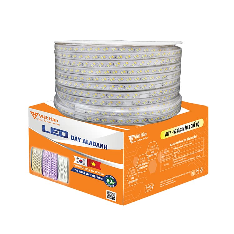 Led dây trang trí 5730 3 màu, 3 chế độ Việt Hàn siêu sáng 2 hàng 3 màu Vàng, Xanh Dương, Tím BẢO HÀNH 12 THÁNG