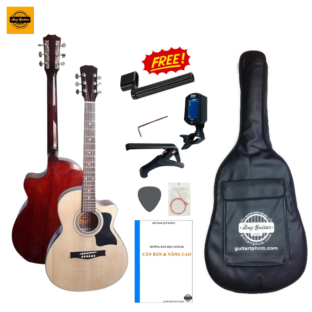 Đàn guitar acoustic DT70 giá rẻ vô đối cho âm thanh sáng có ty chống cong cần bấm nhẹ tặng 8 phụ kiện phù hợp với học sinh sinh viên