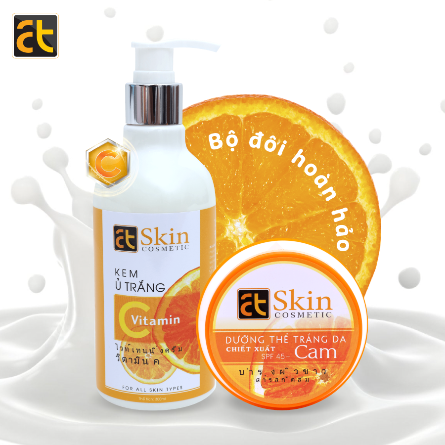 Combo kem ủ trắng vitamin c + dưỡng thể trắng da chiết xuất cam spf45+