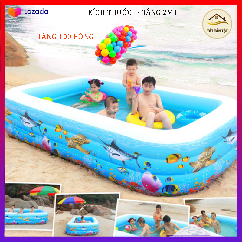 Bể Bơi Phao Bơi giải nhiệt ngày hè dày dặn đàn hồi tốt Tặng kèm 100 Bóng đem đến không gian vui chơi và tắm mát ngay tại nhà cho bé yêu