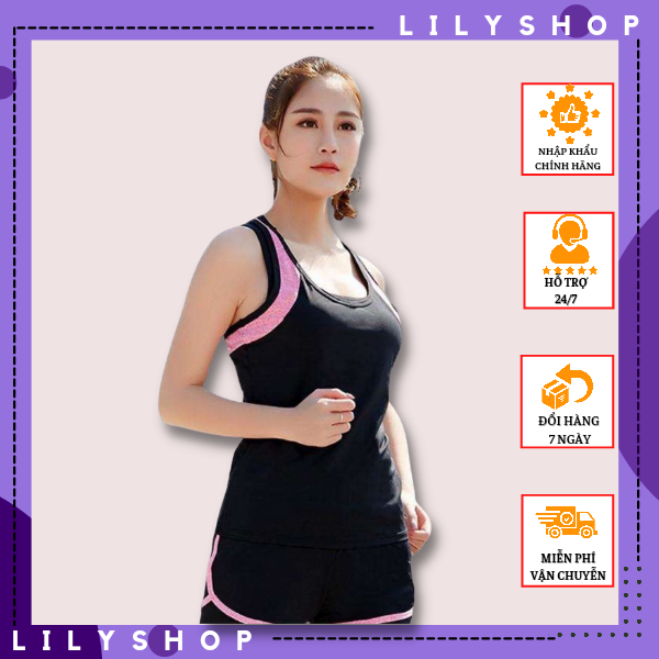 FreeshipBộ Tập Thể Thao, Gym, yoga Nữ - Áo Ba lỗ - Quần Short Chất Dày Dặn, Co Giãn 4 Chiều Thoải Mái Vận Động-lilystore