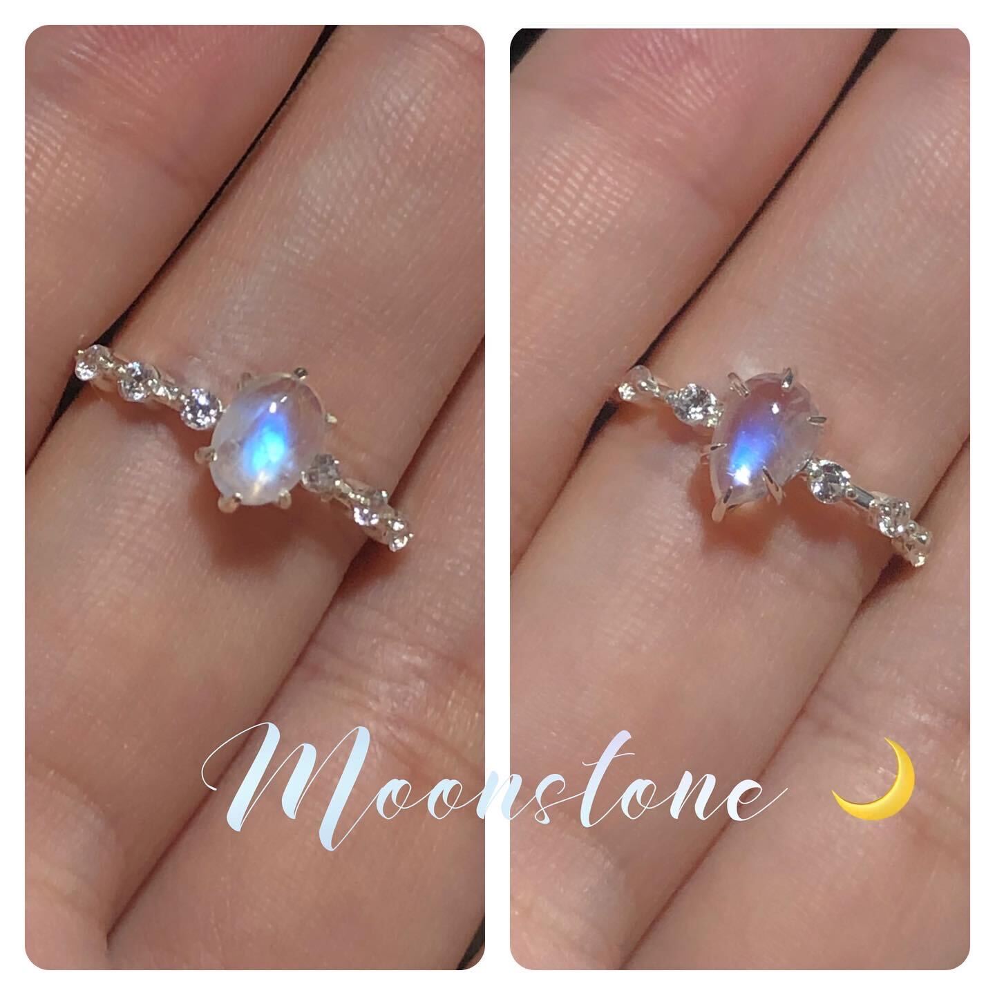 Nhẫn bạc moonstone thiên nhiên thanh lịch lấp lánh