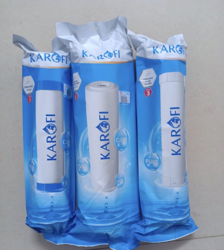 BỘ 3 LÕI LỌC 123  KAROFI DÙNG ĐƯỢC CHO TẤT CẢ MÁY LỌC NƯỚC RO LY 10IN