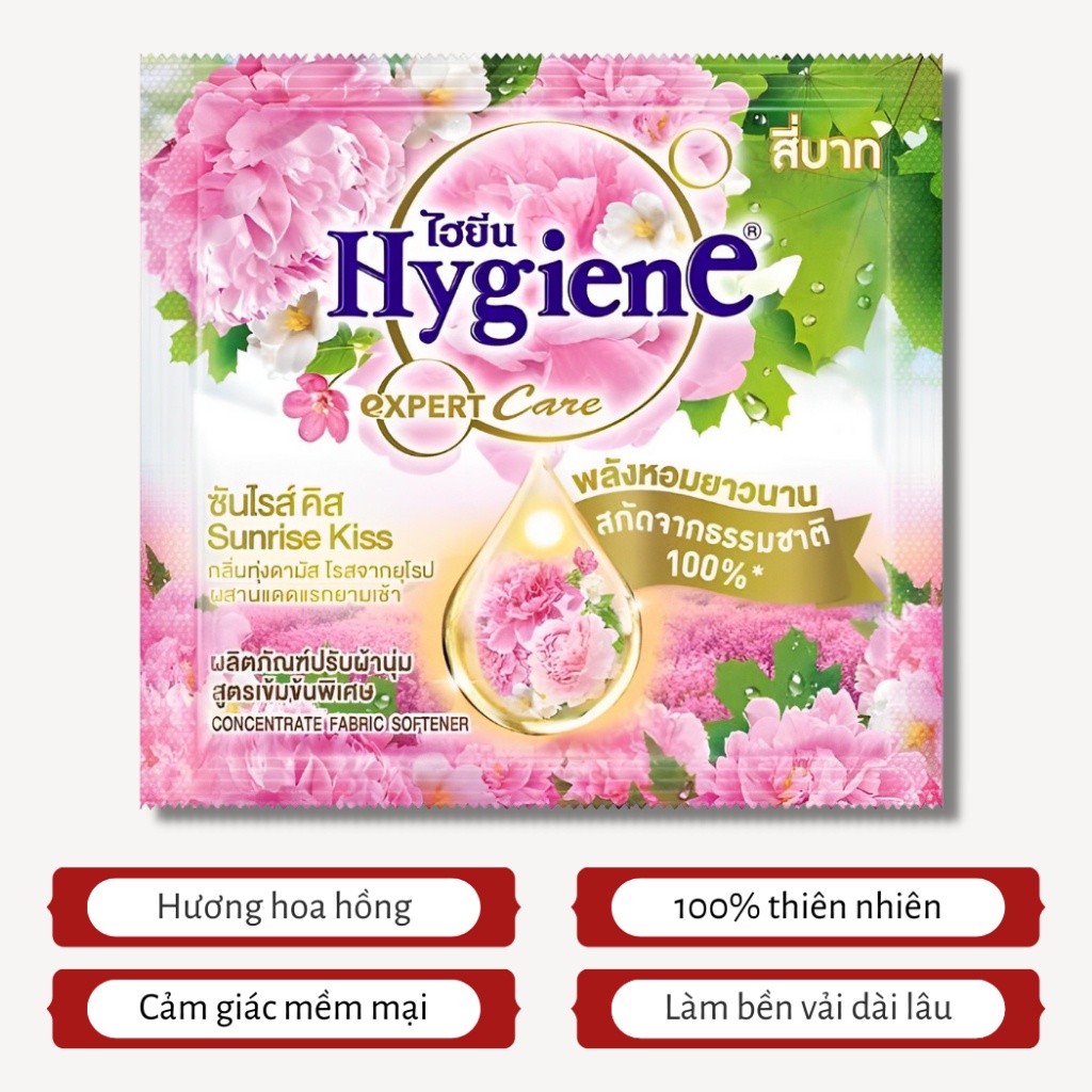 HCM] 1 DÂY Nước Xả Vải HYGIENE Thái Lan Xả Quần Áo Thơm Lâu Siêu Đậm Đặc Làm Mềm Vải 20ml/gói Hygiene Màu Hồng Nhạt ( Dây 12 gói) HYGIENE HƯNG THỊNH |